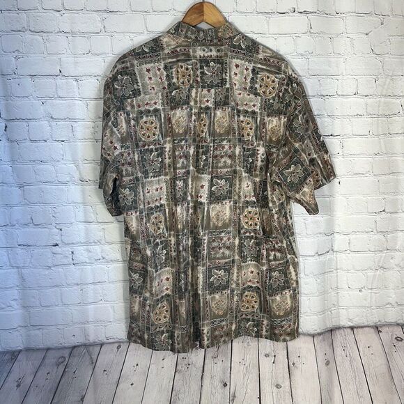 Tori Richard Shirt Mens XL 100% Cotton Lawn Hawaiian Short Sleeve Brown Green - Picture 6 of 9